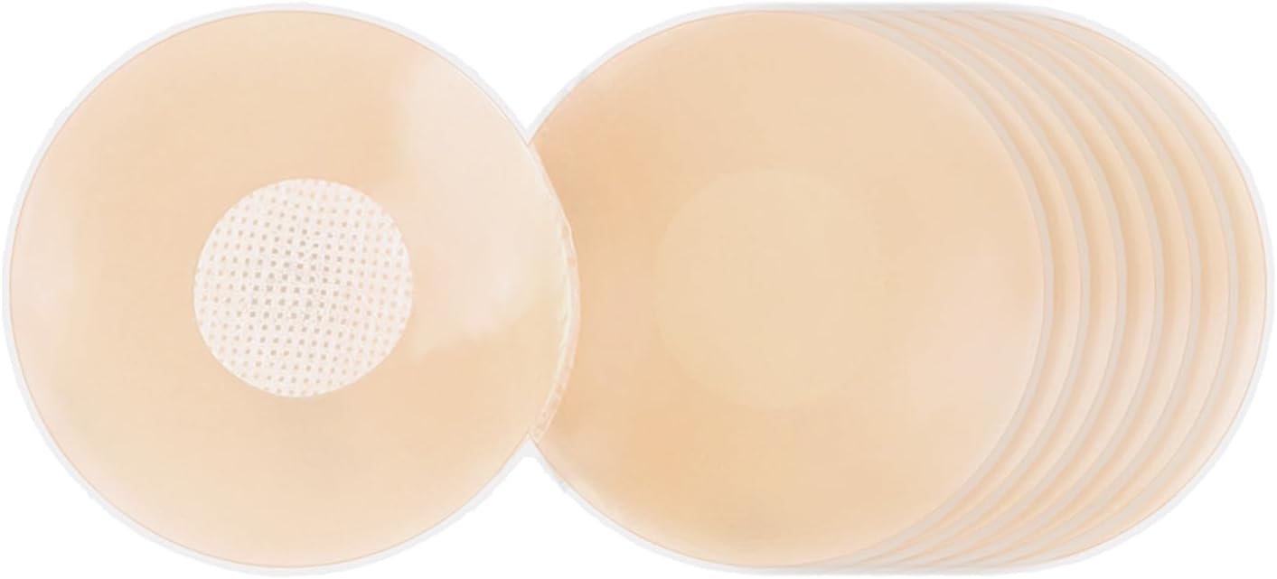 4 Pairs Nipple Covers for Women Reusable, Adhesive Silicone Nipple Covers, Sticky Breast Petals for Strapless Dress Beige