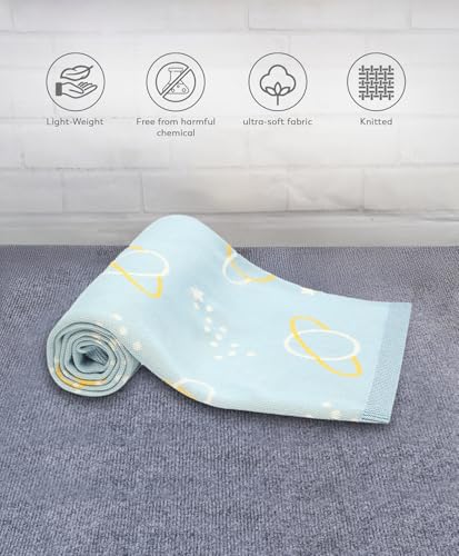 Image of Mi Arcus 100% Cotton Knitted Lightweight Soft Printed All Weather Blanket 2-6 Y -Blue