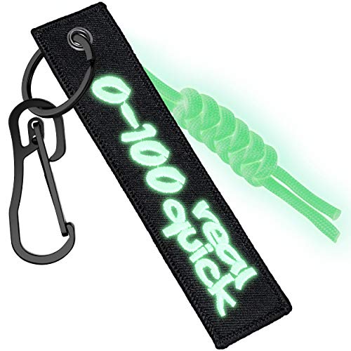 0-100 real quick Keychain Tag for Motorcycle,Scooter,Car,Gift with Heavy Duty Carabiner Key Tag Lanyard and Glow in the Dark Paracord