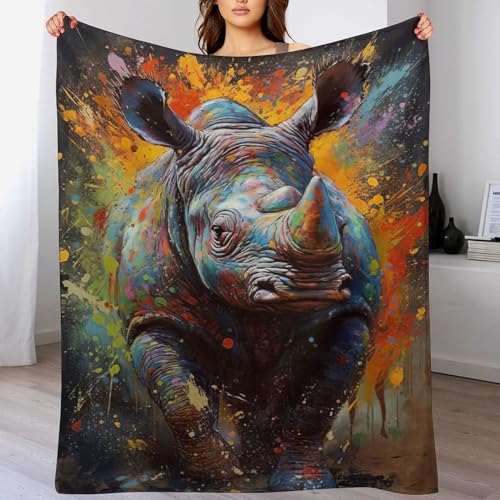 Plaid couverture polaire rhinocéros chaud et doux en flannel lavable 130×180cm