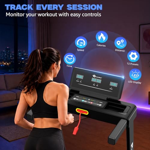 Image of PowerMax Fitness TDM-95 4HP BLDC Motorized Treadmill for Home Use | 1.0-10 km /h Speed | 2-Level Manual Incline | Running Surface 950 x 385mm | LED Display | 12 Programs | Shock Absorption System