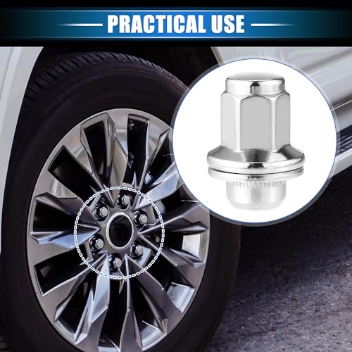 Image of 5 Pcs Wheel Lug Nuts Compatible for Toyota Tundra Sequoia 2008-2021, Durable Chorme Plated M14x1.5 Carbon Steel Silver Tone Tire Lugnuts