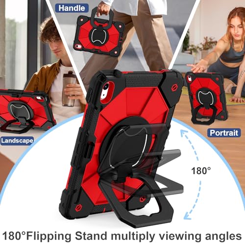 Image of Scnioy Case for iPad 10th Generation 10.9 Inch (2022), iPad (A16) 11th Generation 11 Inch (2025), Rugged i Pad Case 10th Gen with 360Rotating Stand Screen Protector Pen Holder Shoulder Strap, Red