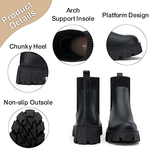 Jeossy Women’s Chelsea Chunky Ankle Boots Elastic Platform Lug Sole Short Pull on Low Heel 9610 Booties4