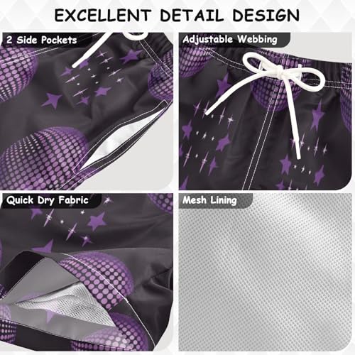 Boys Beach Board Shorts Disco Purple Light Star Swim Trunk Teen Swimwear 8-16Y3