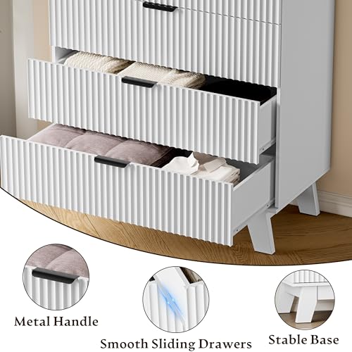 Image of BORNOON 39 inch Tall Dresser for Bedroom, 4-Drawer Fluted Chest of Drawers, Modern Wood Highboy with Deep Storage, Metal Slides & Handles, Anti-Tip Kit, Vertical Clothes Organizer for Apartment, Nursery