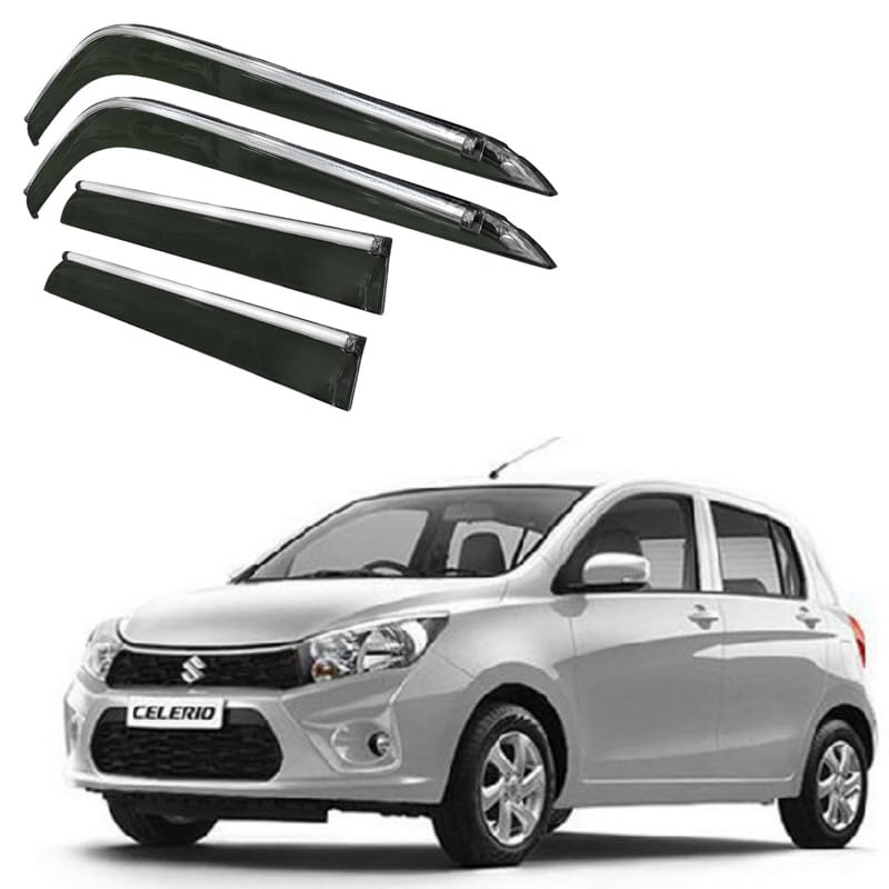 Image of CAR SAAZ Side Door Visors for Celerio Type 1&2 (2014-2021)(Set of 4Pcs)|Chrome Lined Rain Guards, Polycarbonate, Smoke Finish