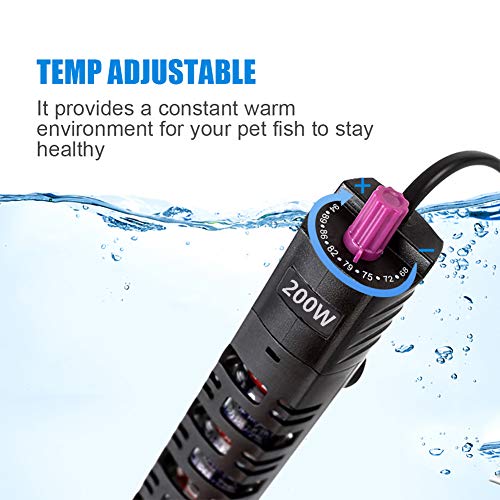 MQ Submersible Aquarium Heater Auto Thermostat, 200W Fish Tank Heater with LCD Digital Aquarium Thermometer, Shatter… - Image 6