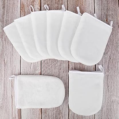 PHOGARY 8 Stück Mikrofaser-Waschhandschuhe, Flanell, weicher Waschhandschuh, Bad-Spa-Tuch, Wiederverwendbare Make-up-Entferner, Handschuhe, europäischer Stil, Waschlappen, 15 x 21 cm (Weiß) – Bild 6
