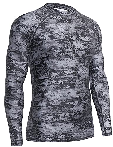 Image of HUGE SPORTS Men's Rash Guard Long Sleeves UPF 50+ UV Sun Protection Quick Drying Splice Compression Swim Shirts