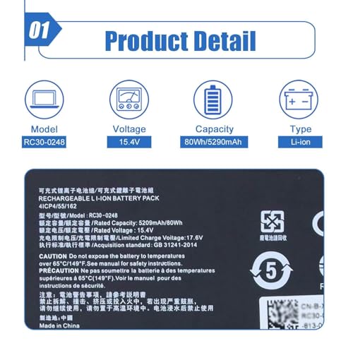 Image of RC30-0248 Laptop Battery Replacement for Razer Blade Advanced 15 2018 RZ09-02386 2019 RTX 2060 2020 RZ09-0330 2021 RZ09-0367 Series | 15.4V 5209mAh 80Wh | Compatible with RZ09-02386 RZ09-02888