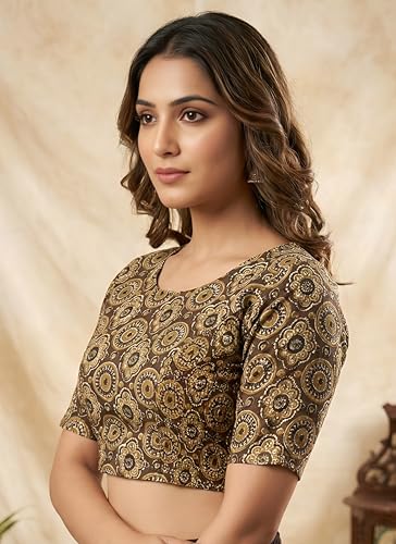 Image of Yash Gallery Women's Ethnic Printed Cotton Crop Blouse Top with Both Side Bobbin Elastic | Traditional Short Sleeve Ajrakh Patterned Boho Ethnic Wear | Casual & Festive Fashion Blouse for Women