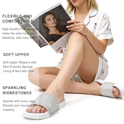 Image of Fur Story Womens Slides House Slippers Rhinestone Glitter Slides Cute bling Flat for Women Platform Sandals Cozy Bedroom Slippers Shower Shoes
