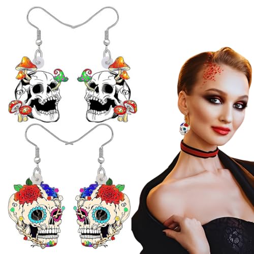 UIEXAY 2 pares Halloween açúcar caveira brincos acrílico caveira mexicanos decoração presentes para mulheres meninas festival encantos