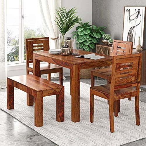 Image of Solid Sheesham Wood 4 Seater Dining Table Set for Home and Kitchen, 4 Seater Dining Set for Home and Kitchen