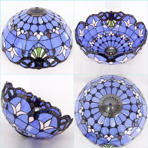Image of 16 Inch Tiffany Stained Glass Lamp Shade Replacement Only(Blue Baroque) | Fit For Table Lamps FLoor Lamp Ceiling Fixture Pendant Hanging Light Home Office Decoration