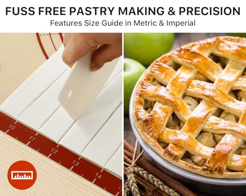 Image of Silicone Baking Mat Kit, DANIA&DEAN Food Grade Silicone Baking Mats set of 2, Rolling Pin, Dough Scraper, Oil brush, Cookie Cutters set of 2, for Cookie, Macaroon, Pizza, Pastry (Red Brown)