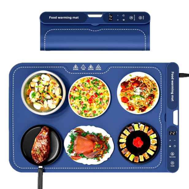 Tappetino riscaldante per alimenti, 61 x 38,1 cm, blu, portatile, a riscaldamento rapido, per feste, buffet e scaldavivande, nessun cuscinetto extra resistente al calore, temperatura a 7 livelli