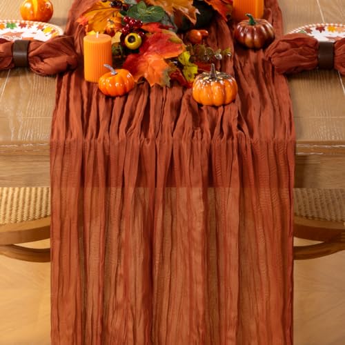 Image of MLMC 6 Pack Terracotta Table Runner 10ft Rustic Burnt Orange Cheesecloth Table Runner 35 x 160 inches for Wedding Bridal Shower Birthday Outdoor Pinic Reception Party Decor