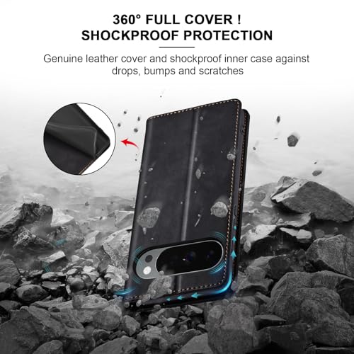 Image of Jasonyu Flip Wallet Case for Google Pixel 10 Pro XL 5G,Leather Magnetic Folio Cover with Card Holder,Kickstand - TPU Shockproof Durable Protective Phone Case,Black