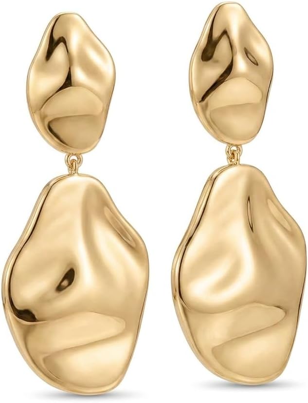 Gold Plated Molten Metal Dangle Earrings for Women