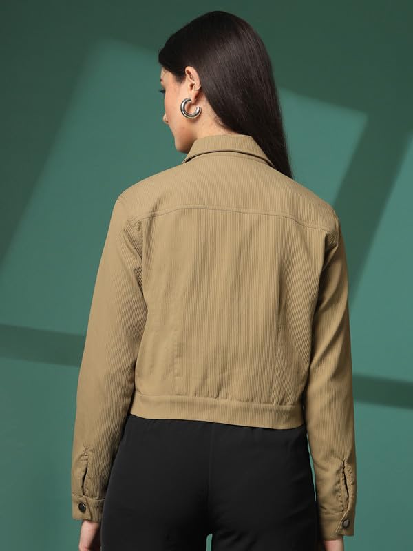 Image of CHKOKKO Solid Crop Jackets for Women stylish latest Long Sleeve Stylish Winter Shirt Jacket Casual Outerwear for Office
