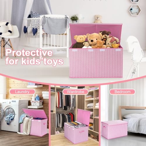 Image of Mayniu Extra Large Toy Box Chest with Dividers, 120L Sturdy Toy Storage Organizer Bin Boxes Basket for Kids, Boys, Girls, Living Room, Nursery, Bedroom, Playroom (26 inchx17 inch x17 inch, Pink)