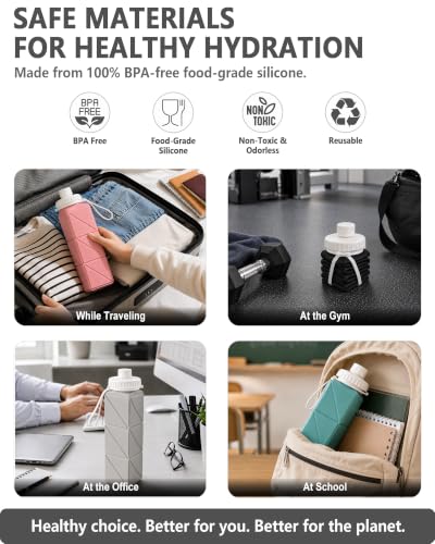 Image of BEAUTAIL Collapsible Water Bottles 21oz /610mL, Silicone Travel Water Bottle