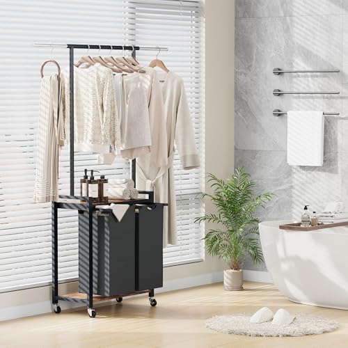 Cesto ropa vintage para dormitorio con perchero superior y base de hierro resistente 6
