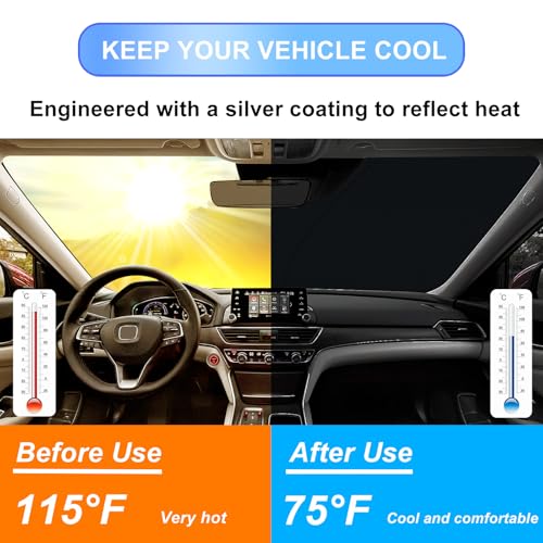 Image of Windshield Sun Shade for 2018-2022 Honda Accord, 310T Thick Polyester Full Coverage Sun Visor, Foldable Heat Block UV Protection