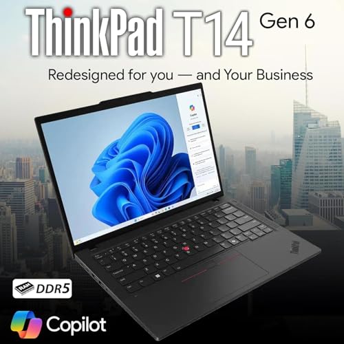 Image of Lenovo ThinkPad T14 Gen 6 Business Laptop 14 inch FHD+ IPS, Intel Ultra 5 225U, 32GB DDR5 RAM, 512GB SSD, 5MP HD Webcam, Fingerprint, Backlit, Wi-Fi 6E, 2 Thunderbolt 4, AI PC