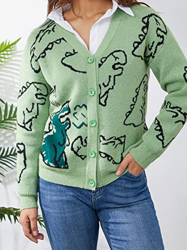 Adults Tops, Dinosaur Print Long Sleeve Loose Knitted Cardigan with Buttons Autumn Outfit for Women Men, S/M/L/XL2