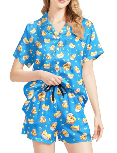 Image of Women's Pajama Sets Funny Pajamas for Women Set Comfortable 2 Piece Button Down Tops & Shorts Sleepwear Short Sleeve