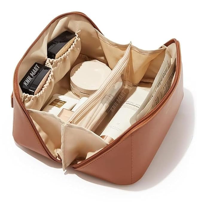 Cosmetic Travel Bag for Women | Large Lightweight Wide-Open Toiletry & Makeup Bag Organizer with Handle | Puffy Cosmetic Storage Bag for Accessories | Waterproof Cosmetic Bag (Small)