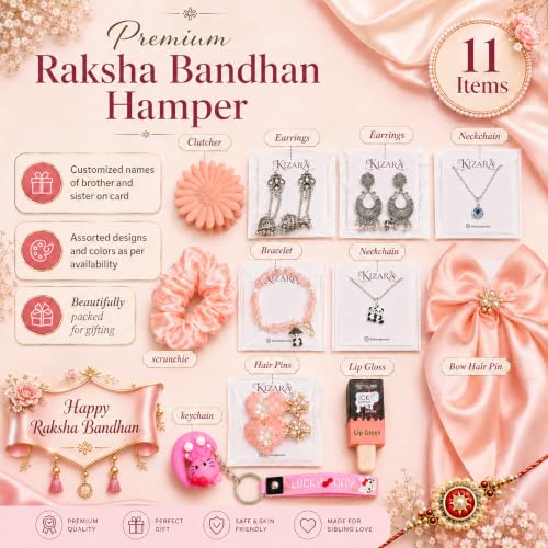 Image of Raksha Bandhan Gift Hamper for Sister with Name, 11 Items