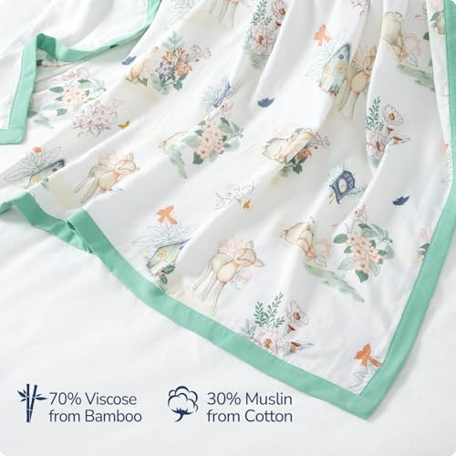 Image of Muslin Baby Blanket - Lightweight Breathable Cooling Blanket, 70% Rayon Derived from Bamboo and 30% Cotton for Summer, 4 Layers Soft Summer Toddler Baby Quilt 55 inchx 43 inch (Elk)