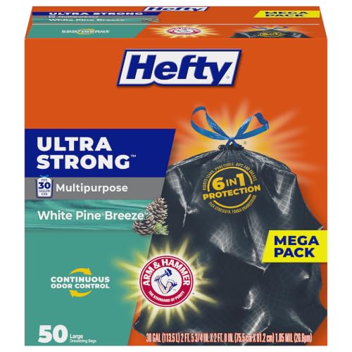 Hefty Ultra Strong 30 Gal Large Trash Bags, Black, White Pine Breeze, 50ct - image 1
