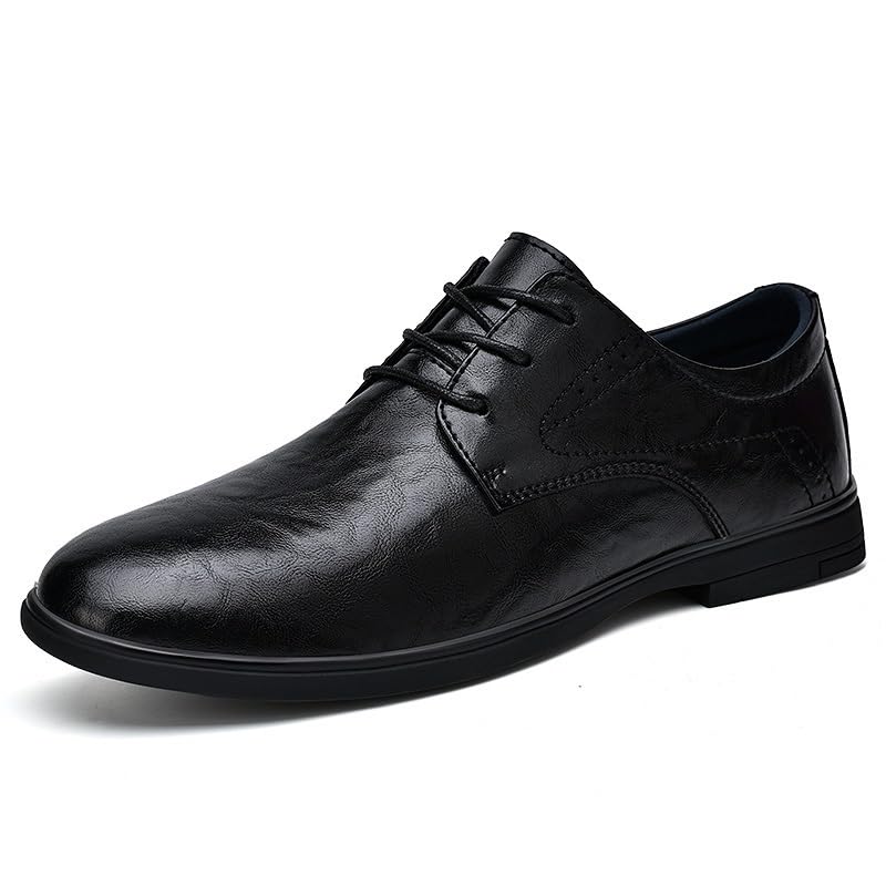 Mens Genuine Leather Oxford Dress Shoes Lace Up Plain Toe Non Slip Rubber Sole Low Top Block Heel Uniform Shoes for Work and Formal Events2