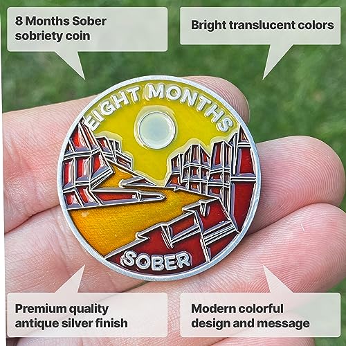 Image of The Achieve Mint 8 Months Sober Token | Eight Month Sober Chip | Non-AA Gift, Non-Religious Medallions for Men and Women Celebrating Sobriety