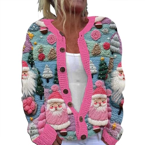 Couawaticy Women's Floral Print Long Sleeve V-Neck Sweaters Button Down Ribbed Cuffs Knit Cropped Cardigan Sweater