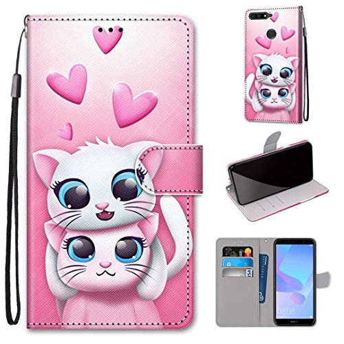 SATURCASE Funda para Huawei Y6 2018, Hermoso Cuero De La PU Magnético Billetera [Ranuras para Tarjetas] [Correa de Mano] Apoyo Protector Carcasa Estuche para Huawei Y6 2018 / Honor 7A (DK-40)