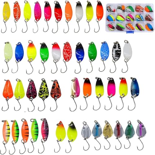 WwuHua Juego de 45 anzuelos para trucha, juego de 45 unidades, 2 g, 2,5 g, 3 g, 3,2 g, 3,5 g, 4,5 g, 5 g, 4,5 g y 5 g, con caja para lucio, lucioperca, perca, trucha
