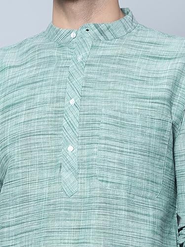 Image of LATEST CHIKAN Men's Cotton Regular Textured Long Kurta Full Sleeves - Casual Ethnic Wear