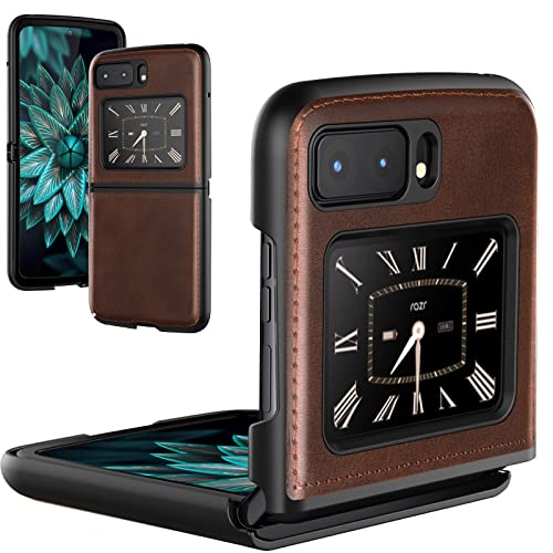 Foluu for Motorola Moto Razr 2022 Case, Moto Razr 2022 Leather Case, PU Leather + Hard PC Shell Ultra Thin Slim Durable Protective Phone Case Cover for Motorola Moto Razr 2022 (Brown)