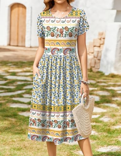 Image of Zeagoo Womens Summer Dresses Casual Aline Midi Dress Short Sleeve Floral Tshirt Dress Flowy Beach Sundresses with Pockets