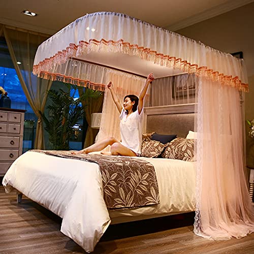 Cortinas correderas rosa con riel para crear un dormitorio romántico