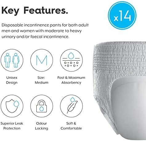 14 x Pulp Premium Medium Adult Incontinence Pull Up Diaper Pants with Ultra High Absorbency & Unisex Design with Anti Leak Protection, Odour Free Technology and Breathable Design (Size: Medium)