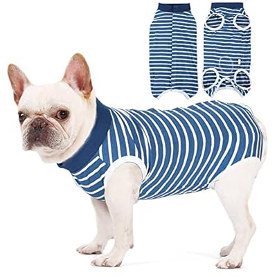 Vanansa Dog Recovery Suit, Dog Surgical Suit after Surgery, Breathable Dog Onsie Alternative E-Collar Abdominal Wound Protector Dog Medical Suit for Large Dogs, Striped Blue,S