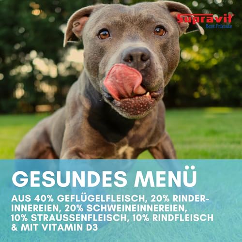 Supravit Nassfutter für Hunde I 12 x 410g Dosenfutter I Hundefutter mit schmackhaftem Strauß I getreidefreies Hundefutter für ernährungssensible Hunde