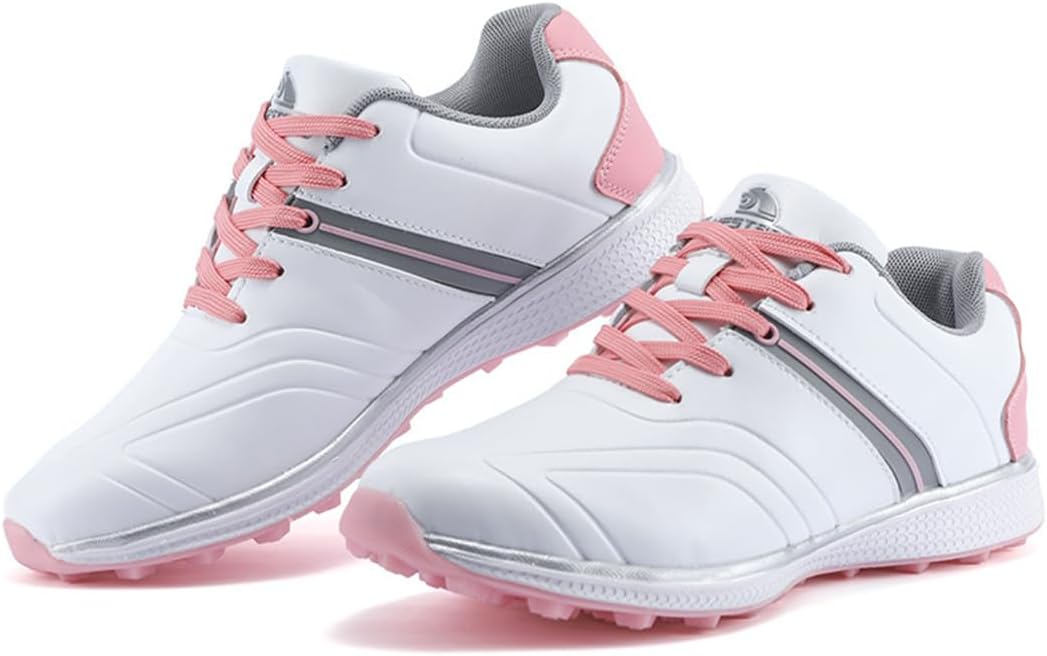 DAMANDO Water-Resistant Golf Shoes for Womens Outdoor Spikeless Golf Footwears Comfort Fashion Leather Walking Trainers